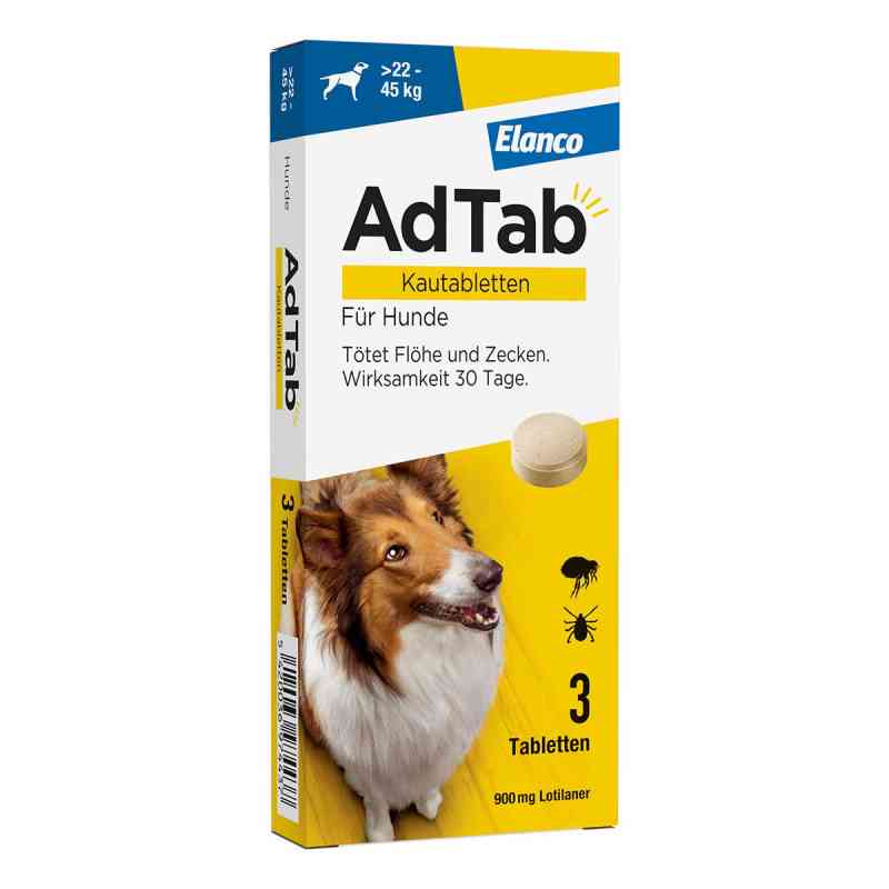 AdTab Hund 22 - 45 kg Kautablette gegen Zecken und Flöhe 3  von Elanco Deutschland GmbH PZN 18752692