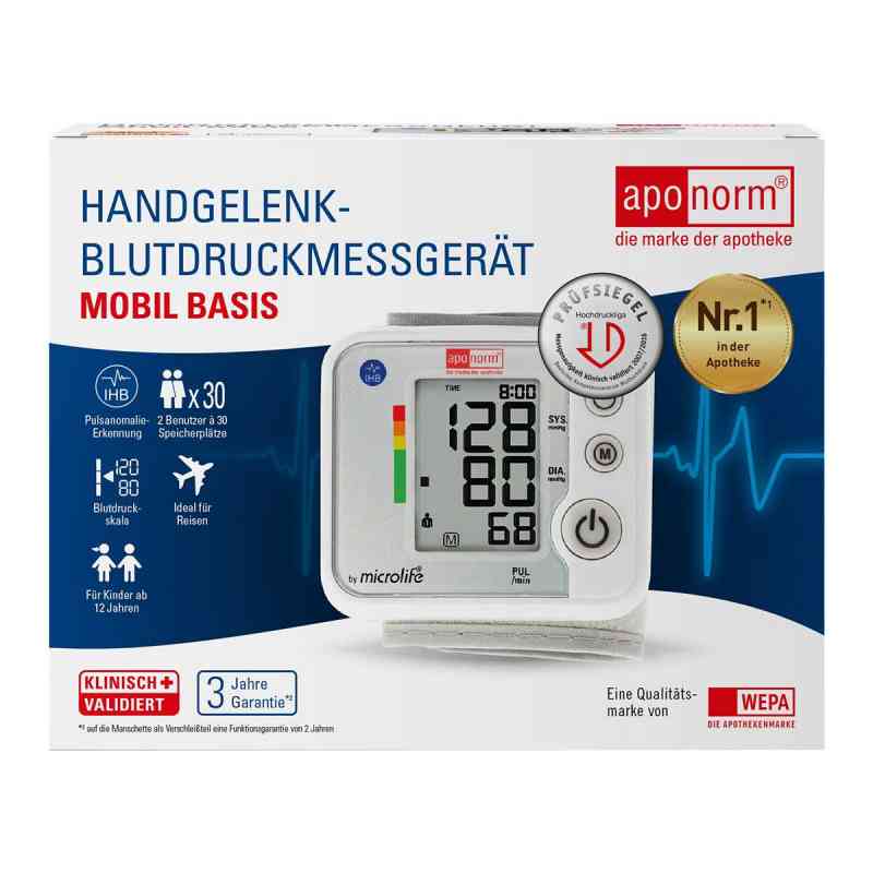 Aponorm Mobil Basis Handgelenk-Blutdruckmessgerät 1 stk von WEPA Apothekenbedarf GmbH & Co K PZN 11725048