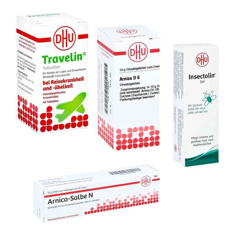 DHU Arnica D6 Globuli, Insectolin, Travelin und Arnica Salbe 1 Set von DHU-Arzneimittel GmbH & Co. KG PZN 08105300