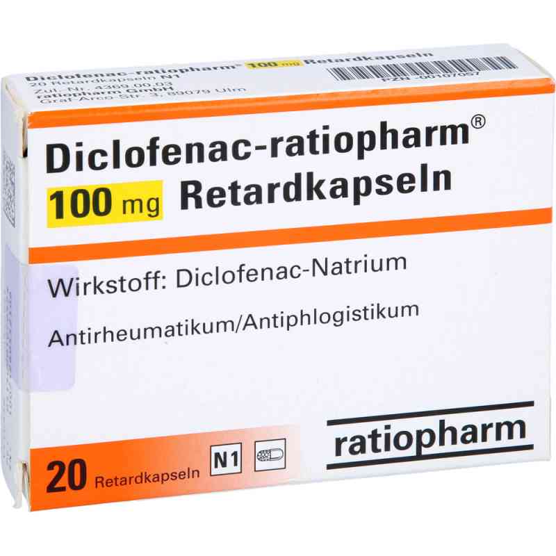 Diclofenac-ratiopharm 100 mg Retardkapseln 20 stk von ratiopharm GmbH PZN 00107057