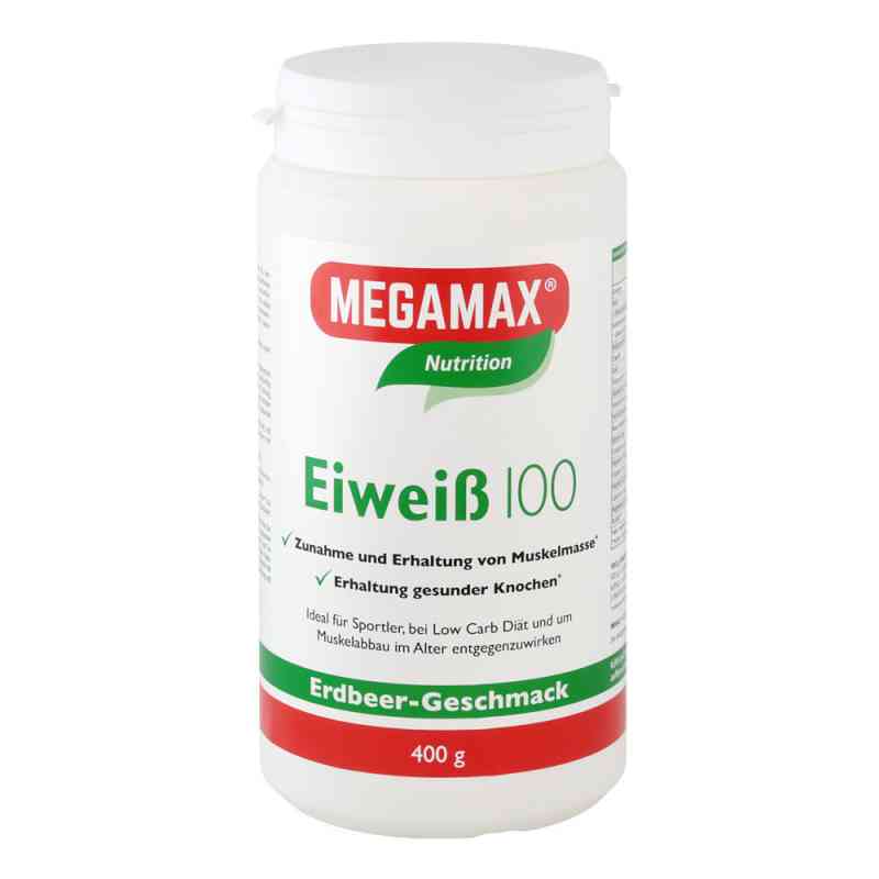 Eiweiss 100 Erdbeer Megamax Pulver 400 g von Megamax B.V. PZN 07378227