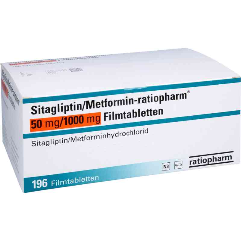 Sitagliptin/metformin-ratiopharm 50mg/1000mg Fta 196 stk von ratiopharm GmbH PZN 17574225