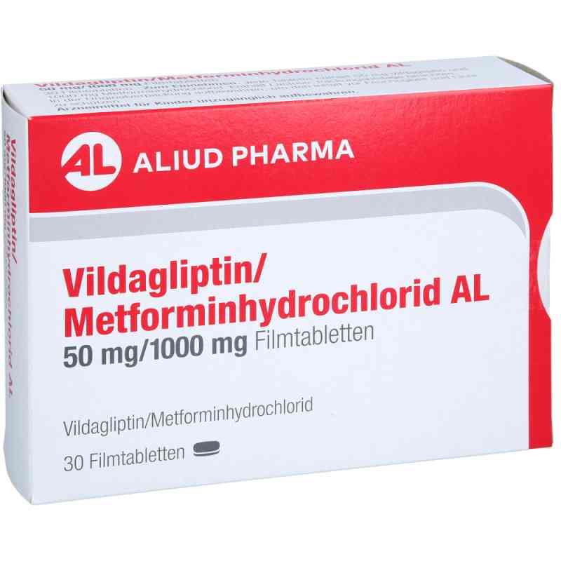 Vildagliptin/metforminhydrochlorid Al 50mg/1000mg 30 stk von ALIUD Pharma GmbH PZN 18106265