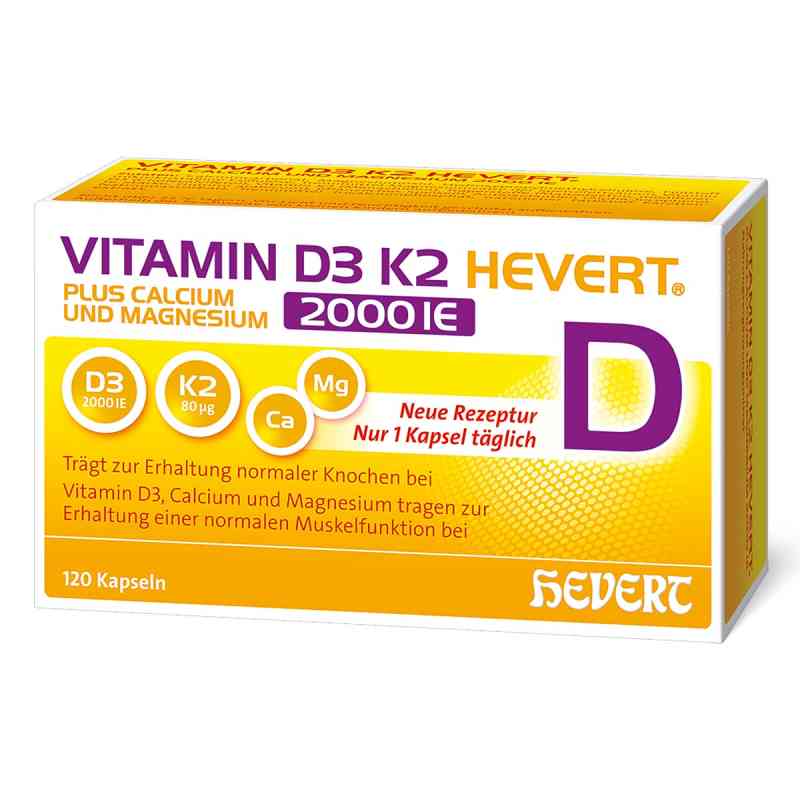 Vitamin D3 K2 Hevert + Calcium und Magnesium 2000 IE Kapseln 120 stk von Hevert-Arzneimittel GmbH & Co. KG PZN 19295699