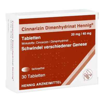 Cinnarizin Dimenhydrinat Hennig 20 mg/40 mg Tabletten 30 stk von Hennig Arzneimittel GmbH & Co. K PZN 11083182