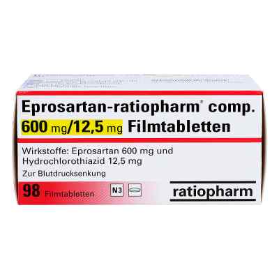 Eprosartan-ratiopharm compositus 600 mg/12,5 mg Filmtab. 98 stk von ratiopharm GmbH PZN 03575540