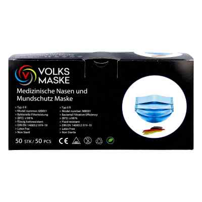 Volksmaske Nasen und Mundschutz Maske Blau 50 stk von  PZN 08101498